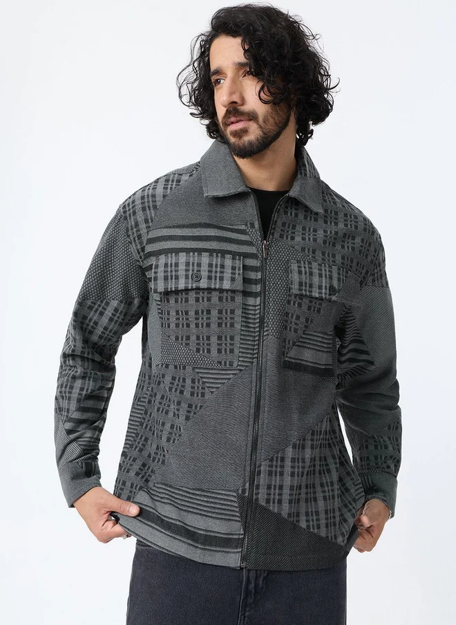 The Souled Store The Souled Store Grey & Black Checked Spread Collar Shacket