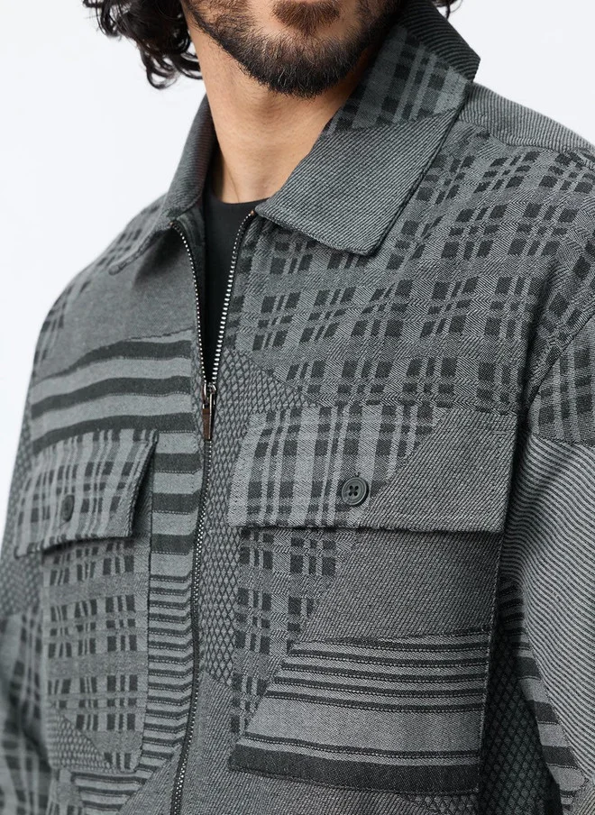 The Souled Store  The Souled Store Grey & Black Checked Spread Collar Shacket  | Best Price UAE