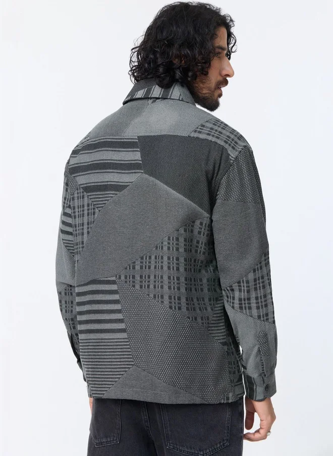 The Souled Store  The Souled Store Grey & Black Checked Spread Collar Shacket  | Best Price UAE