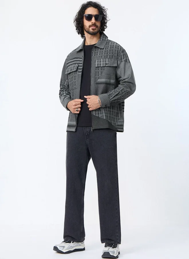The Souled Store  The Souled Store Grey & Black Checked Spread Collar Shacket  | Best Price UAE