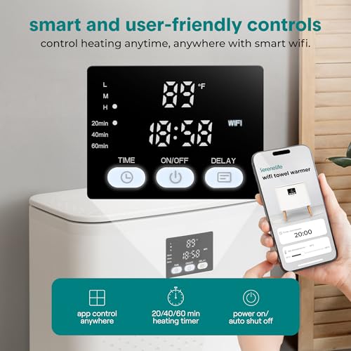 SereneLife WiFi-enabled Towel Warmer Bucket, 20L Large Capacity heater bucket for Towels Blanket and robes, Single-Touch Control, rectangular & Energy-Efficient Design, Auto Shut-Off, White - Image 3