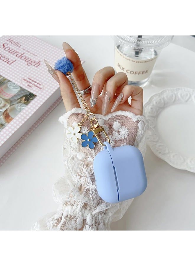 OTOPO Cute Sky Blue Case for Airpods 4 Cover for Girl Women with Pom pom Flower Charms Keychain & Cleaner Kit, Soft Silicone Airpods iPod 4th Gen Protective Cover Skin for Airpod 4 2024 - Image 3