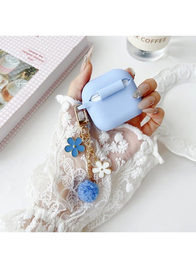 OTOPO Cute Sky Blue Case for Airpods 4 Cover for Girl Women with Pom pom Flower Charms Keychain & Cleaner Kit, Soft Silicone Airpods iPod 4th Gen Protective Cover Skin for Airpod 4 2024 - Image 4