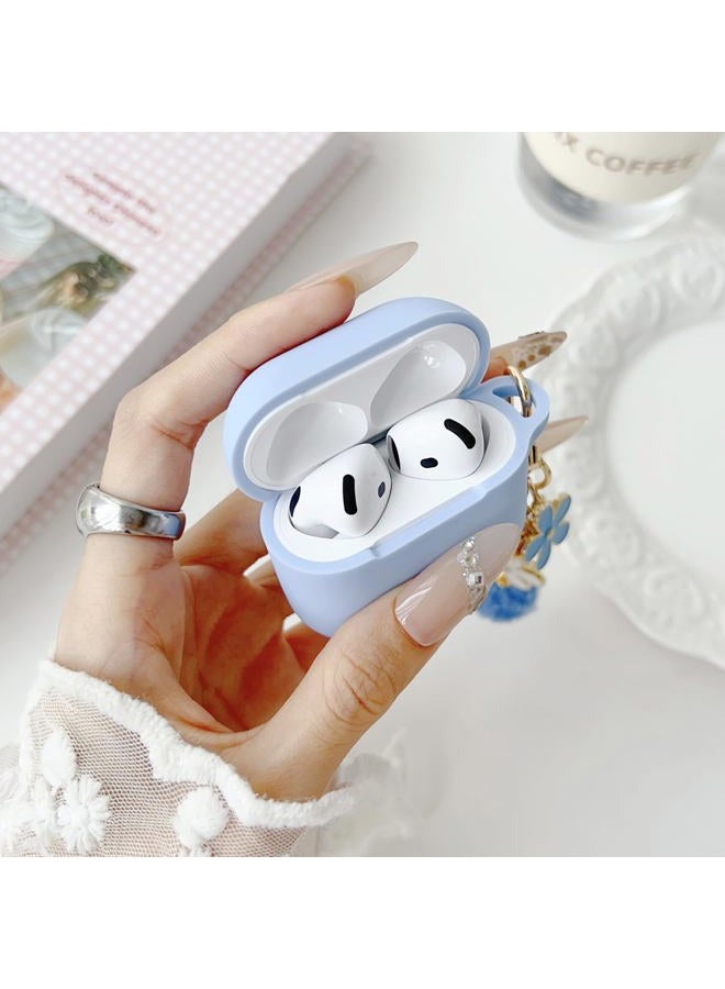 OTOPO Cute Sky Blue Case for Airpods 4 Cover for Girl Women with Pom pom Flower Charms Keychain & Cleaner Kit, Soft Silicone Airpods iPod 4th Gen Protective Cover Skin for Airpod 4 2024 - Image 2