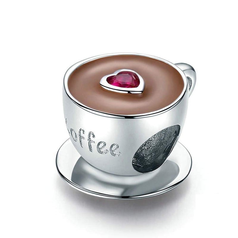 LAMOONY Coffee Cup Charm 925 Sterling Silver Mug Love Wine Bottle Family Mom Heart Birthstone Charm for Pandora Charm Bracelet - Image 5