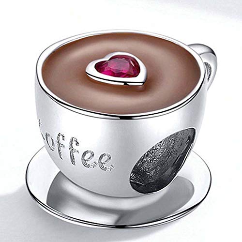 LAMOONY Coffee Cup Charm 925 Sterling Silver Mug Love Wine Bottle Family Mom Heart Birthstone Charm for Pandora Charm Bracelet - Image 2