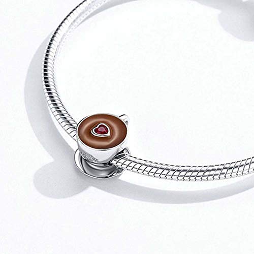 LAMOONY Coffee Cup Charm 925 Sterling Silver Mug Love Wine Bottle Family Mom Heart Birthstone Charm for Pandora Charm Bracelet - Image 4