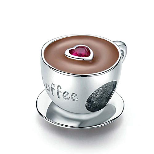 LAMOONY Coffee Cup Charm 925 Sterling Silver Mug Love Wine Bottle Family Mom Heart Birthstone Charm for Pandora Charm Bracelet - Image 1