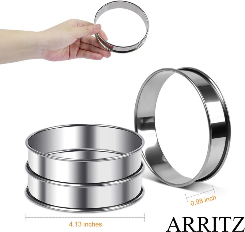 ARRITZ 4inch English Muffin Rings, 6pcs Double Rolled Stainless Steel Crumpet Tart Rings for Baking - Image 2