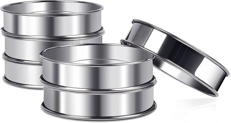 ARRITZ 4inch English Muffin Rings, 6pcs Double Rolled Stainless Steel Crumpet Tart Rings for Baking - Image 1
