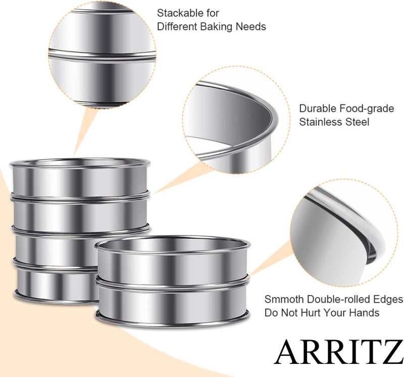 ARRITZ 4inch English Muffin Rings, 6pcs Double Rolled Stainless Steel Crumpet Tart Rings for Baking - Image 4