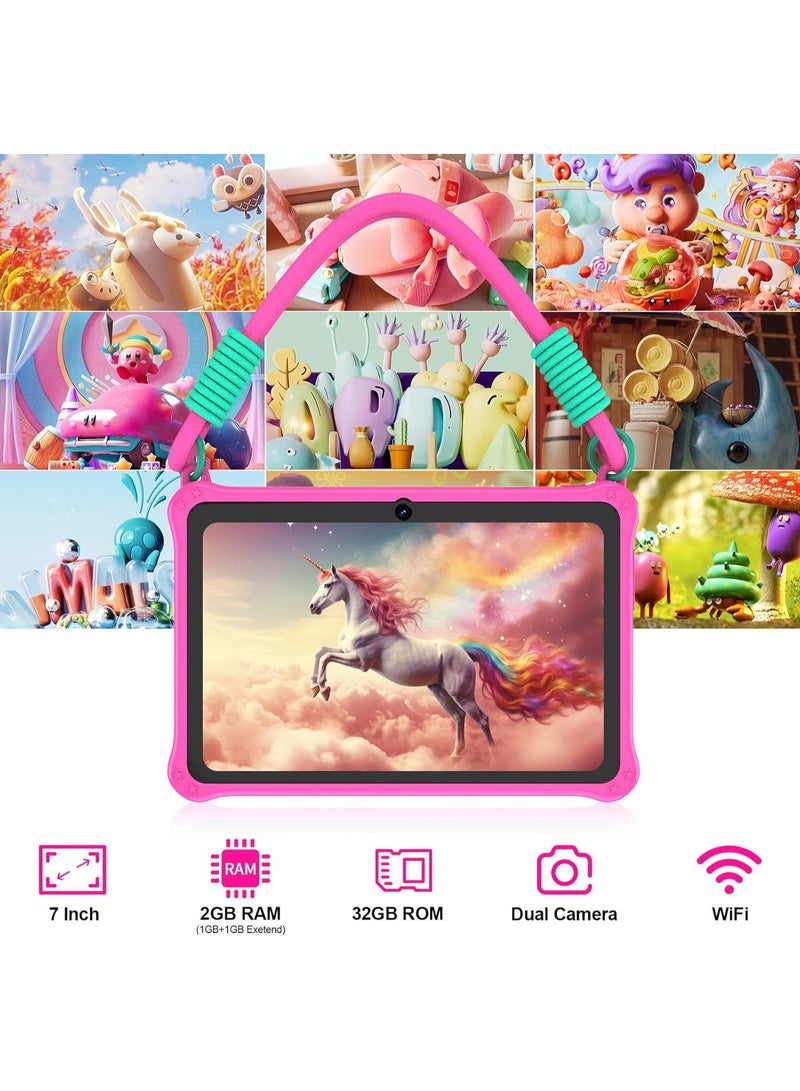 PRITOM 7 inch Android Tablet for Kids, WiFi Kids Tablet, 2GB+2GB RAM 32GB ROM Quad-Core Toddler Tablet with Shockproof Case, Bluetooth, WiFi, Parental Control, Dual Camera,  Educational Games (Pink) - Image 2