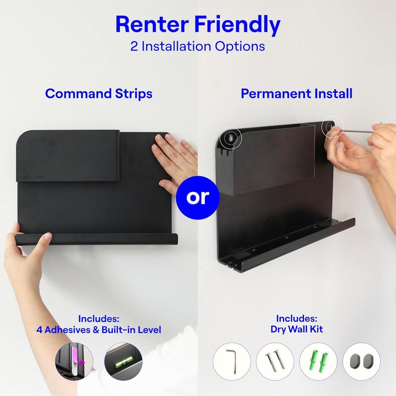 Smallish WallShelfie Bedside Wall Organizer & Bedside Shelf, Room Decor, Dorm Room Essential, Floating Bedside Shelf Wall Mount Organizer, Remote Control Holder, RV Accessories, Floating Shelves (Black) - Image 4