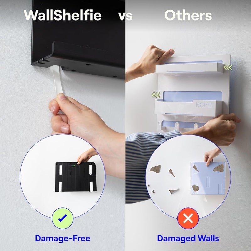 Smallish WallShelfie Bedside Wall Organizer & Bedside Shelf, Room Decor, Dorm Room Essential, Floating Bedside Shelf Wall Mount Organizer, Remote Control Holder, RV Accessories, Floating Shelves (Black) - Image 5