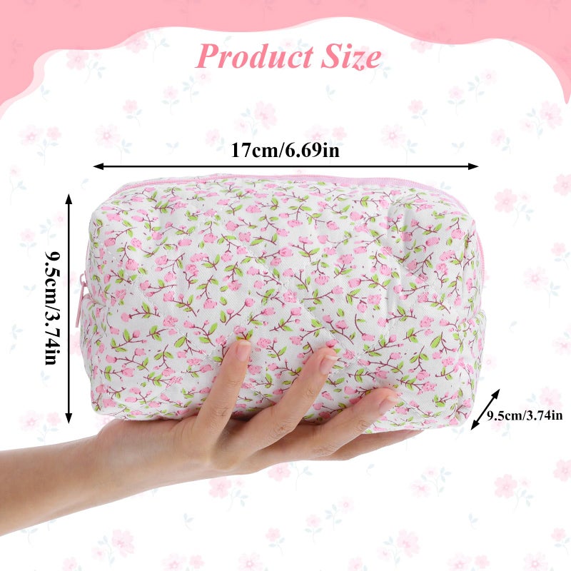 DOPENSPI Cute Floral Makeup Bag, Portable Quilted Pouch Travel Cosmetic Bag Cute Makeup Bags Toiletry Organizer Storage Case Gift for Women (Pink) - Image 4