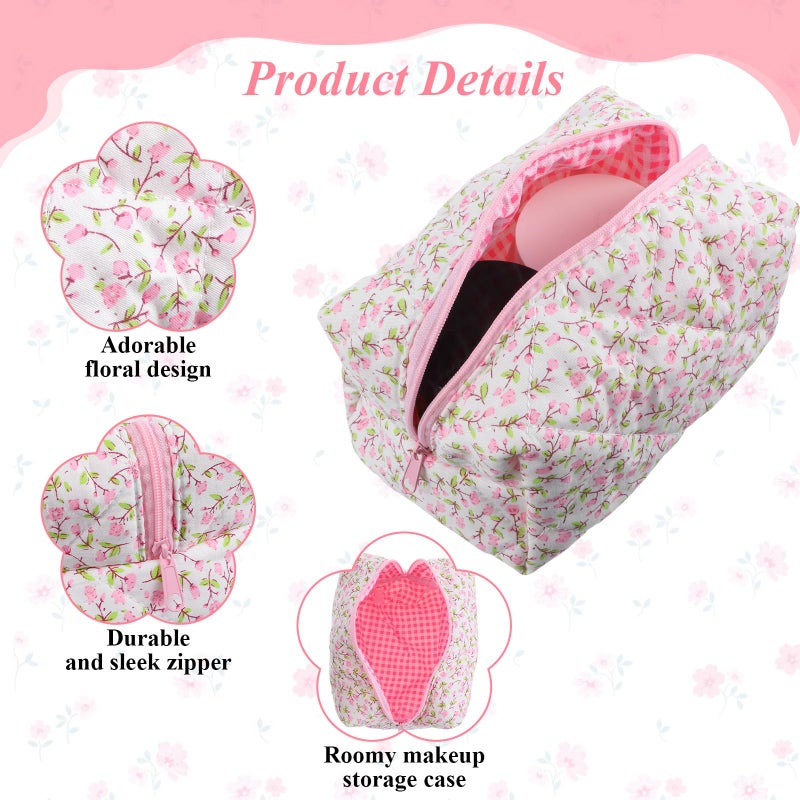 DOPENSPI Cute Floral Makeup Bag, Portable Quilted Pouch Travel Cosmetic Bag Cute Makeup Bags Toiletry Organizer Storage Case Gift for Women (Pink) - Image 5