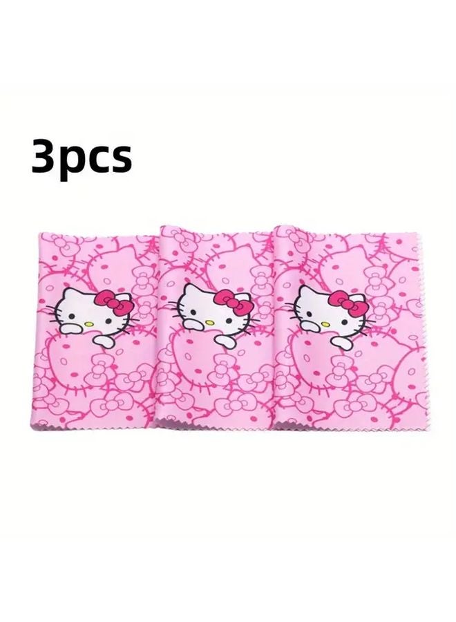 3 Pieces Hello Kitty Glasses Cloth Pink Cat Design Ultra fine Fiber Cleaning Cloth - Image 1