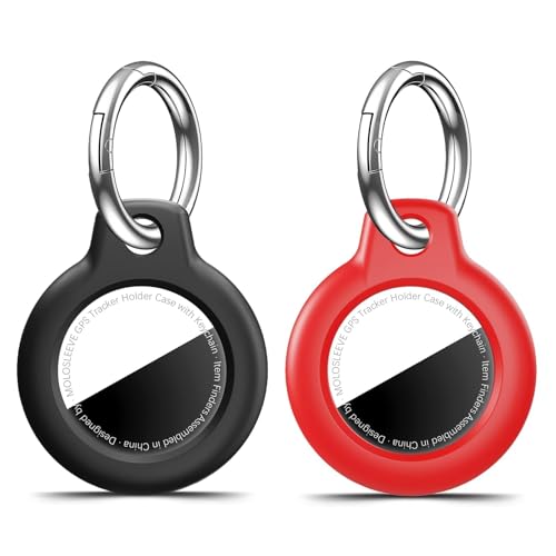 MOLOSLEEVE [2 Pack] Holder for Airtag 2nd Gen (2026) & 1st with Keychain, Shockproof GPS Cover Anti-Scratch Key Chain for Air Tags, Accessories for GPS Item Tracker Cases for Bags, Black + Red - Image 1