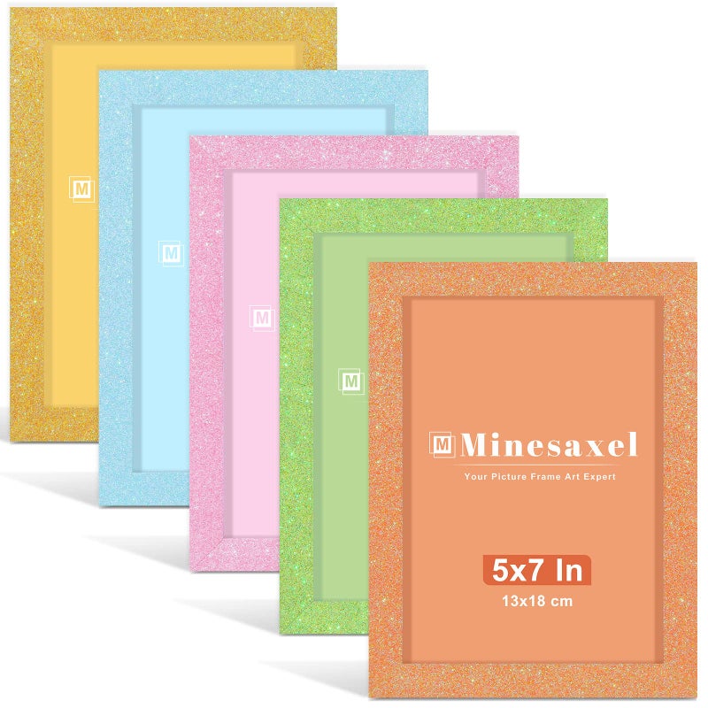 MINESAXEL 8x10 إطار الصورة مجموعة من 5 جدار معرض 8 × 10 إطارات الصور المتلألئة الإطار الفني الملون للجدار أو الطاولة - Image 1