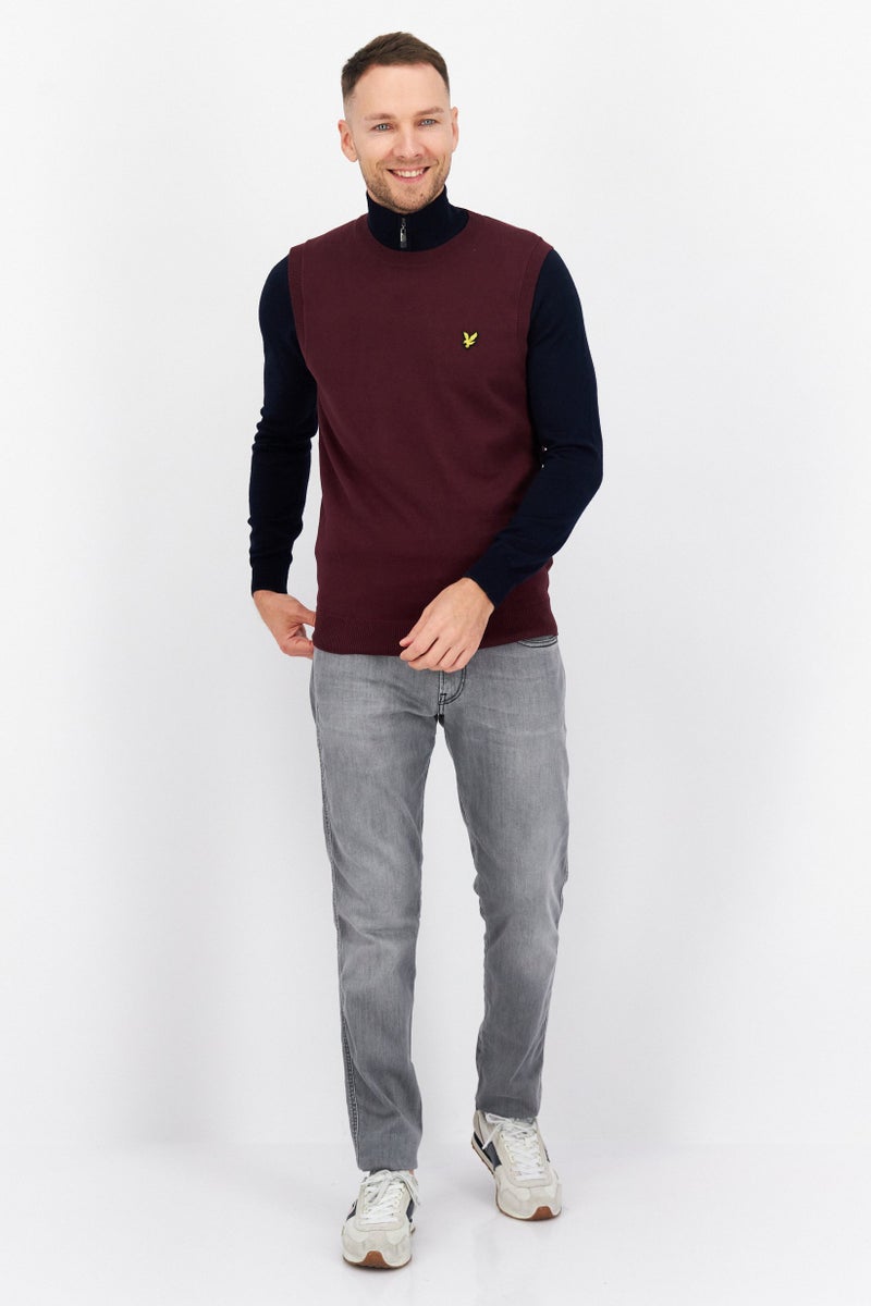 Lyle & Scott Men Sleeveless Brand Logo Sweater Vest, Dark Maroon - Image 2