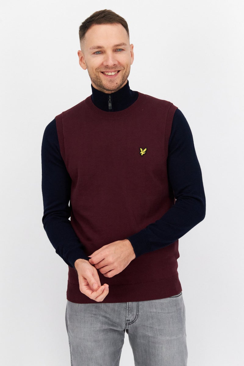 Lyle & Scott Men Sleeveless Brand Logo Sweater Vest, Dark Maroon - Image 1