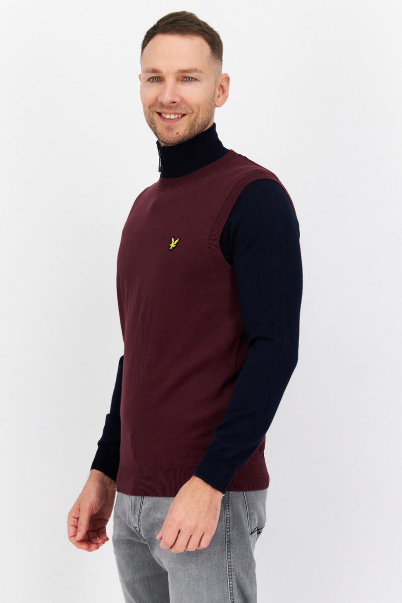 Lyle & Scott Men Sleeveless Brand Logo Sweater Vest, Dark Maroon - Image 3