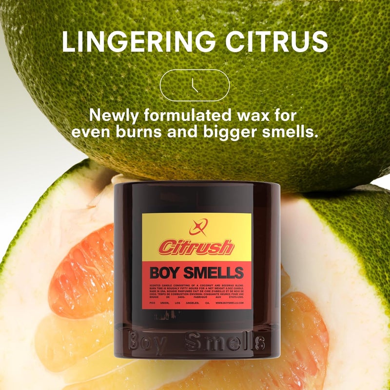 Boy Smells Citrush Candle – Bright Citrus Aroma – Warm Musk Finish – Pomelo Oil – Clean Burning Scented Candle – Long-Lasting Fragrance Throw – Vegan Soy Wax Blend – 8.5oz Glass Jar - Image 3