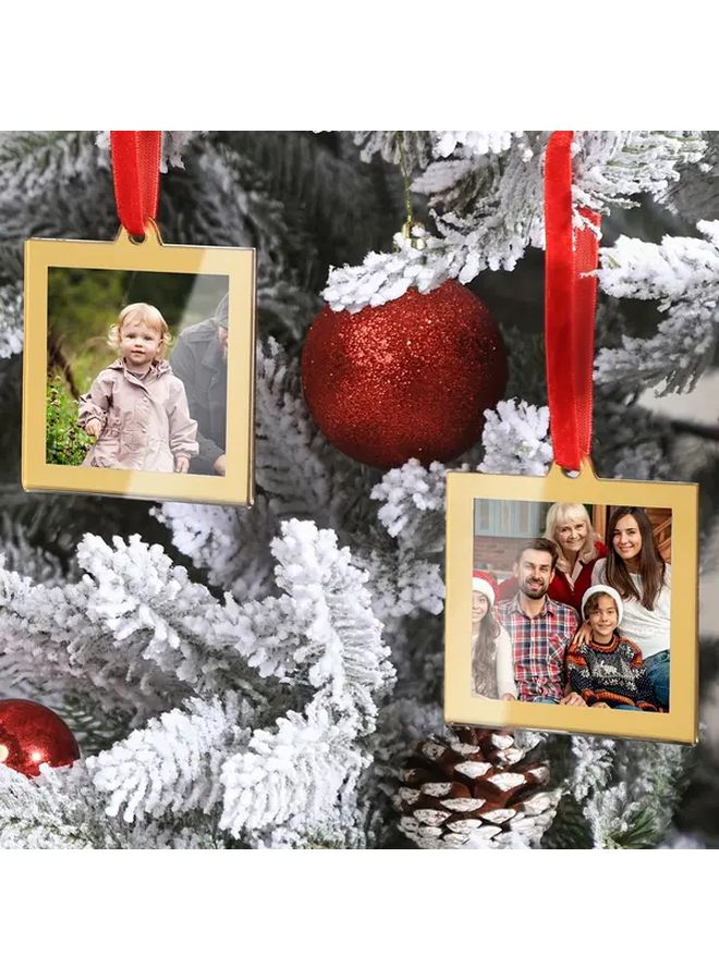 8PCS Christmas Golden Acrylic Photo Frame Ornaments 2 5 X 2 5 Inches Double Sided Hanging Decor - Image 2