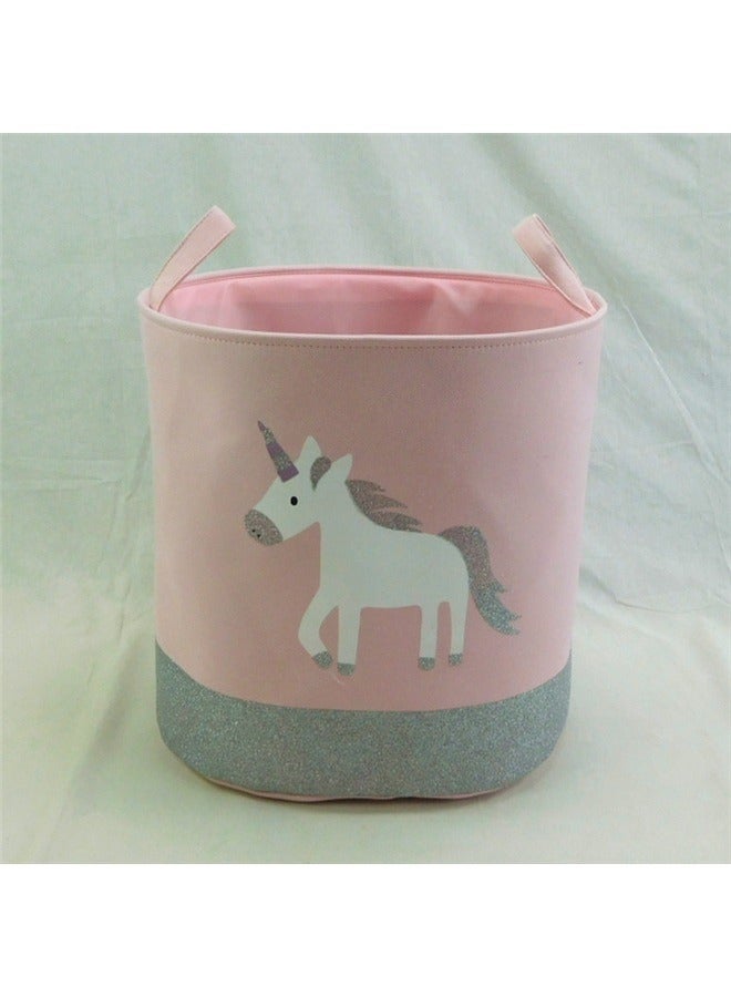 Unicorn Printed Storage Basket Pink/Grey/White 40x33x40cm，Premium Unicorn Round Storage Basket Small Storage Bins for Kids, Shelves, Organizing, Baby Toy Organizers and Nursery Storage  - Image 2