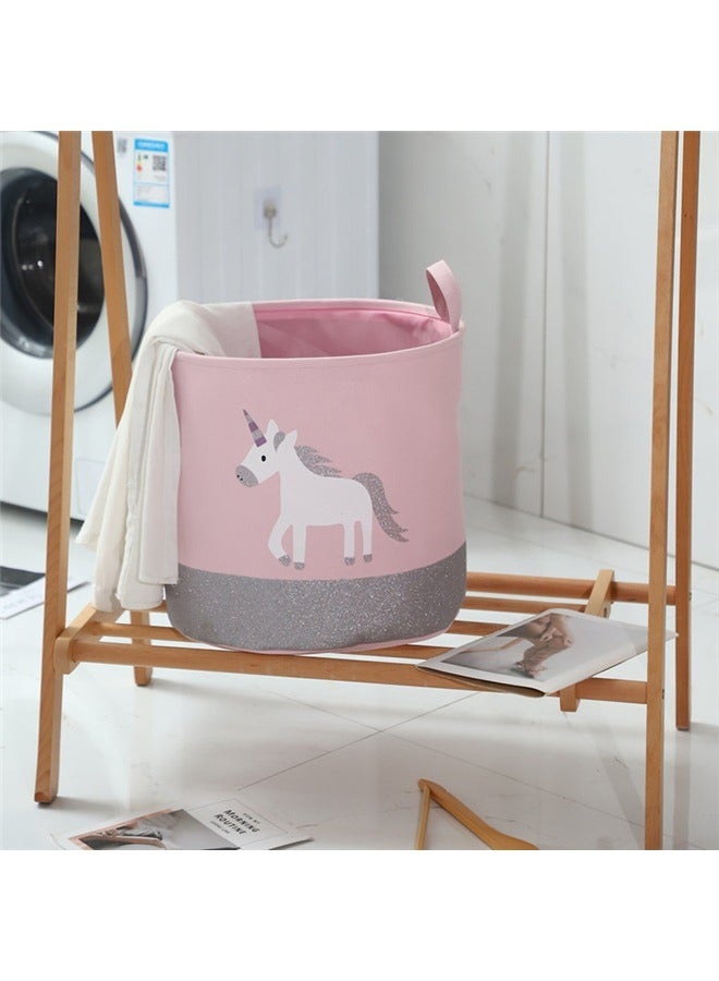 Unicorn Printed Storage Basket Pink/Grey/White 40x33x40cm，Premium Unicorn Round Storage Basket Small Storage Bins for Kids, Shelves, Organizing, Baby Toy Organizers and Nursery Storage  - Image 3