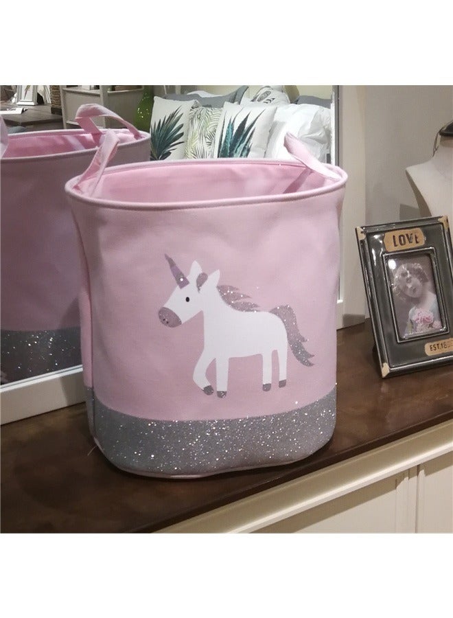 Unicorn Printed Storage Basket Pink/Grey/White 40x33x40cm，Premium Unicorn Round Storage Basket Small Storage Bins for Kids, Shelves, Organizing, Baby Toy Organizers and Nursery Storage  - Image 5