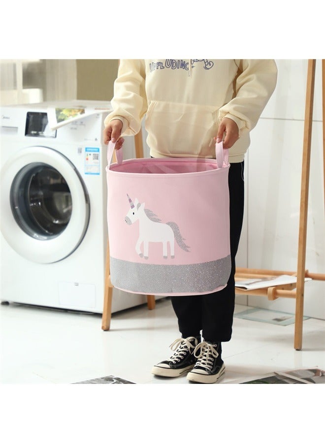 Unicorn Printed Storage Basket Pink/Grey/White 40x33x40cm，Premium Unicorn Round Storage Basket Small Storage Bins for Kids, Shelves, Organizing, Baby Toy Organizers and Nursery Storage  - Image 4