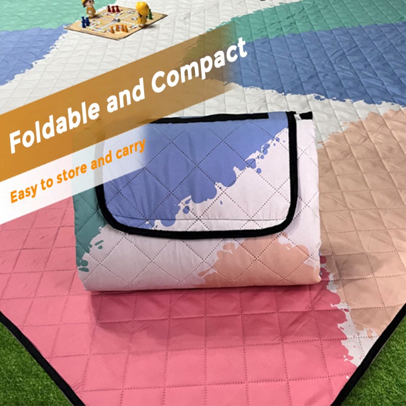 Picnic Blanket: 78.7" X 78.7" 3-Layer Thickened Waterproof Fabric - Foldable Lightweight Machine Washable Beach Blanket for Outdoor Camping Picnic Travel Beach Activities - Image 3