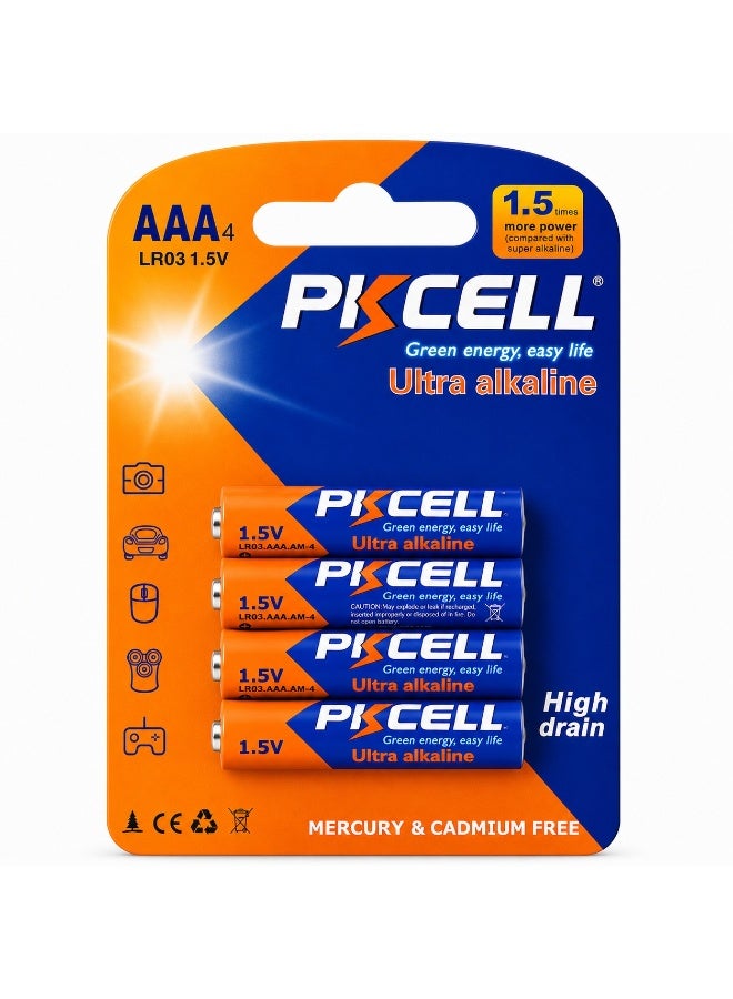 PKCELL AAA Batteries Pack 4 - AAA Batteries, 1.5V High-Performance Alkaline Heavy Duty Batteries Value Pack, 10-Year Shelf Life - Image 1