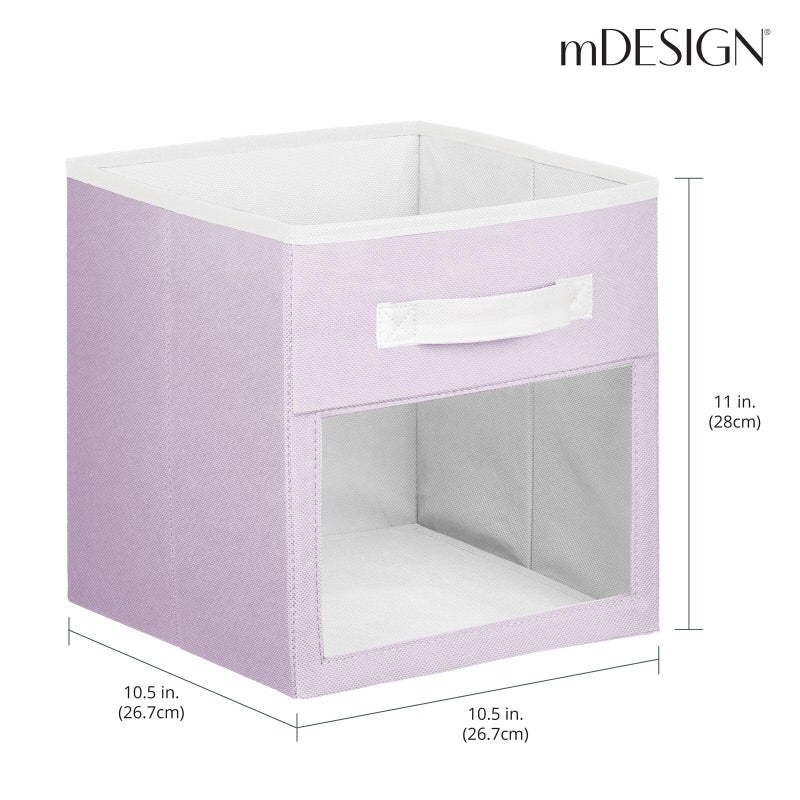 mDesign Fabric Nursery/Playroom Closet Storage Organizer Bin Box with Front Handle/Window for Cube Furniture Shelving Units, Hold Toys, Clothes, Diapers, Bibs, Jane Collection, 6 Pack, Lt Purple/White - Image 3