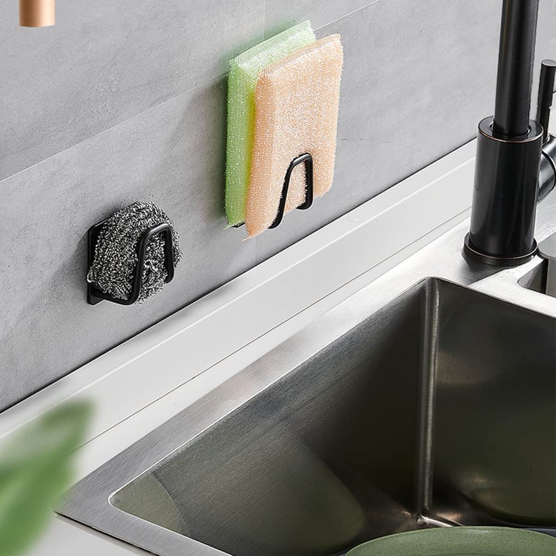 LEFTSTARER 4 Pack Sink Sponge Holder for Kitchen Sink Caddy Premium SUS304 Stainless Steel Rustproof Waterproof Quick Drying Small Strong Adhesive Sponge Holder (4) 3.black X 4pcs - Image 3