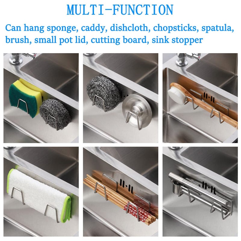 LEFTSTARER 4 Pack Sink Sponge Holder for Kitchen Sink Caddy Premium SUS304 Stainless Steel Rustproof Waterproof Quick Drying Small Strong Adhesive Sponge Holder (4) 3.black X 4pcs - Image 5