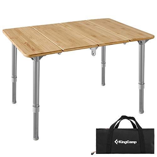 KingCamp Bamboo Adjustable AntiUV Portable Folding Table Picnic Camping Three Heights26 People 236x157x106157in Yellow_236x157 2 Person - Image 1