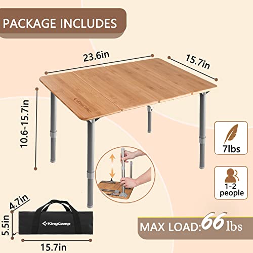 KingCamp Bamboo Adjustable AntiUV Portable Folding Table Picnic Camping Three Heights26 People 236x157x106157in Yellow_236x157 2 Person - Image 3