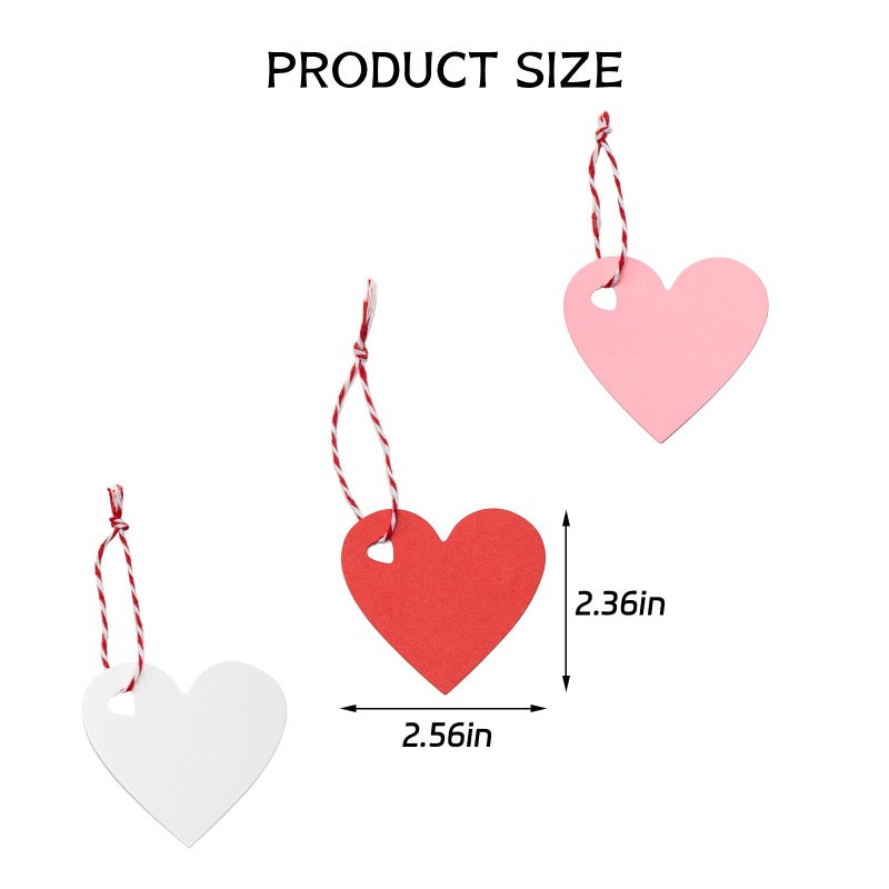 Jocomoni 150pcs Heart Shaped Gift Tags, Pink White Red Heart Paper Kraft Gift Hanging Tags with String for Valentine's Day Mother's Day Wedding Party Supply Home Decoration - Image 3