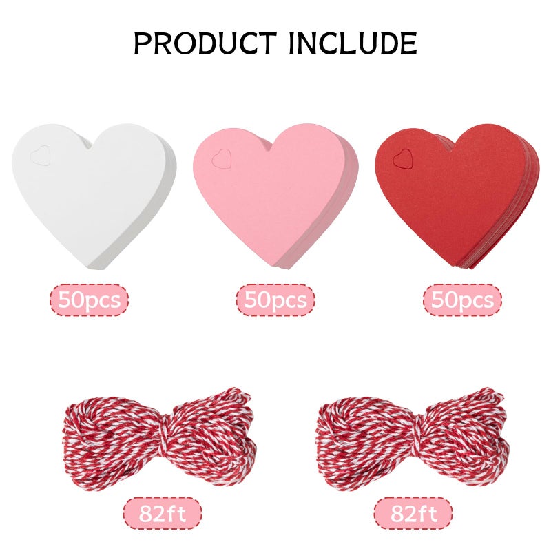 Jocomoni 150pcs Heart Shaped Gift Tags, Pink White Red Heart Paper Kraft Gift Hanging Tags with String for Valentine's Day Mother's Day Wedding Party Supply Home Decoration - Image 2