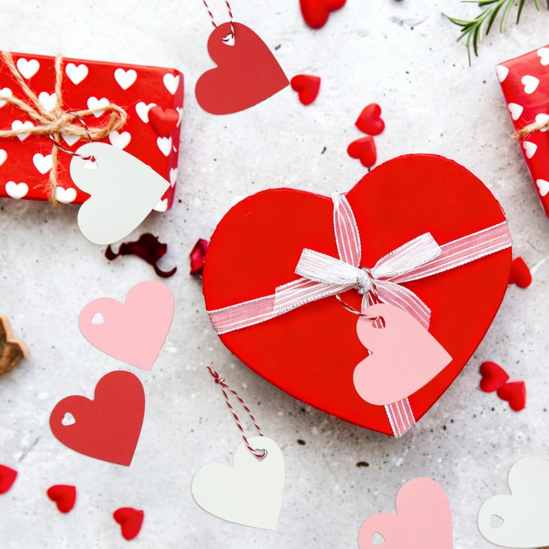 Jocomoni 150pcs Heart Shaped Gift Tags, Pink White Red Heart Paper Kraft Gift Hanging Tags with String for Valentine's Day Mother's Day Wedding Party Supply Home Decoration - Image 5