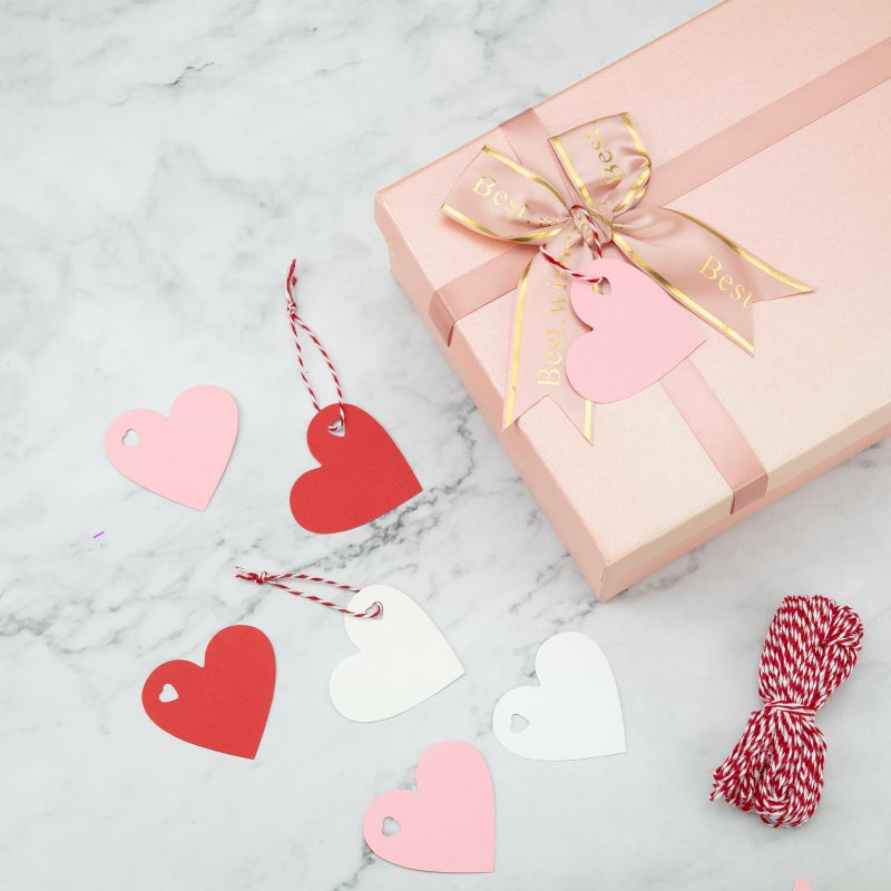 Jocomoni 150pcs Heart Shaped Gift Tags, Pink White Red Heart Paper Kraft Gift Hanging Tags with String for Valentine's Day Mother's Day Wedding Party Supply Home Decoration - Image 4
