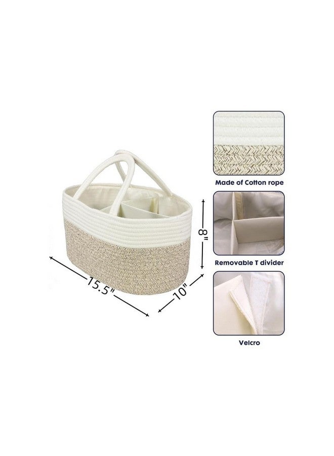 Baby Diaper Caddy Organizer for Girl Boy Rope Nursery Storage Bin Basket Portable (white and brown)  - Image 2