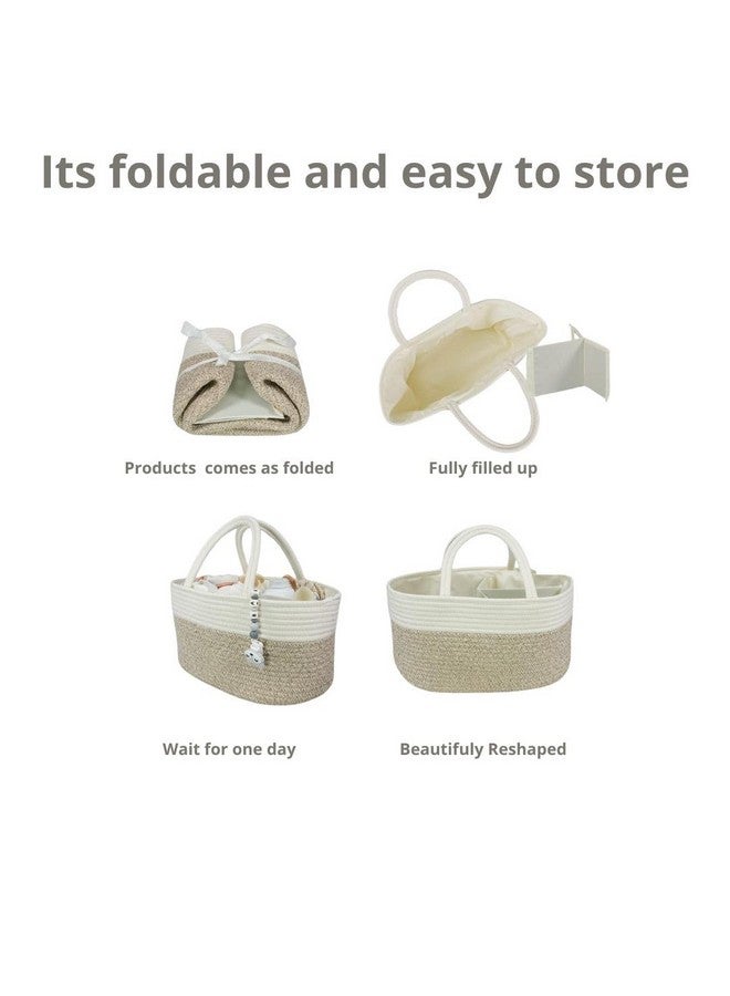 Baby Diaper Caddy Organizer for Girl Boy Rope Nursery Storage Bin Basket Portable (white and brown)  - Image 1