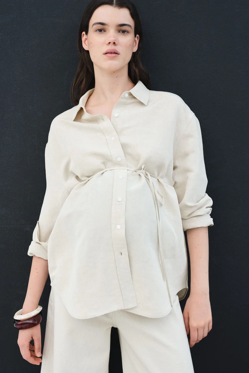 H&M MAMA Before &amp; After Linen-blend shirt