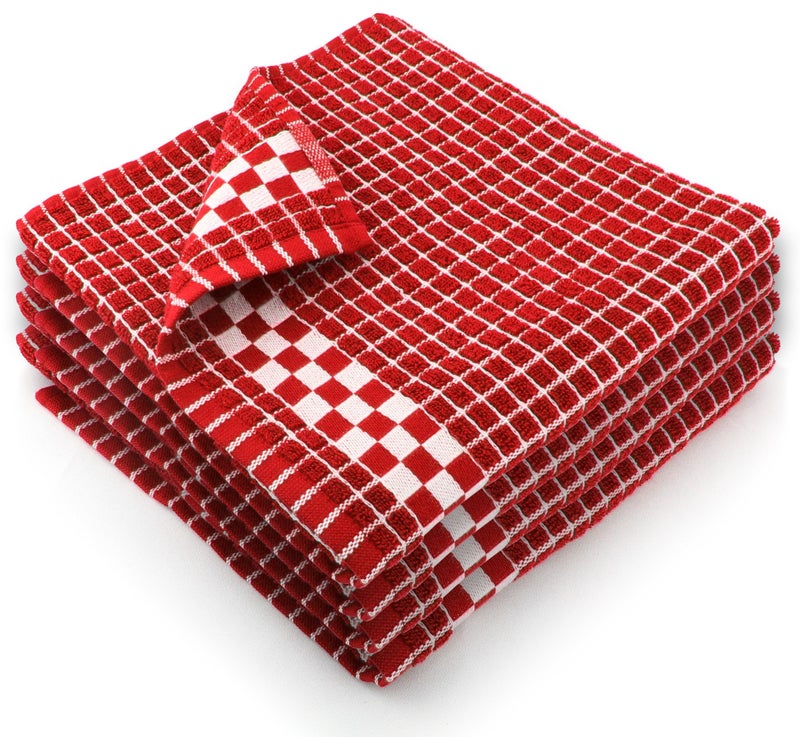 Fecido Classic Dark Kitchen Dish Towels with Hanging Loop  Heavy Duty Absorbent Dish Clothes  European Made 100 Cotton Tea Towels  Set of 4 Red