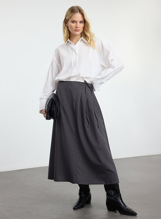 trendyol Anthracite Pleat Detailed Woven Skirt - Image 5