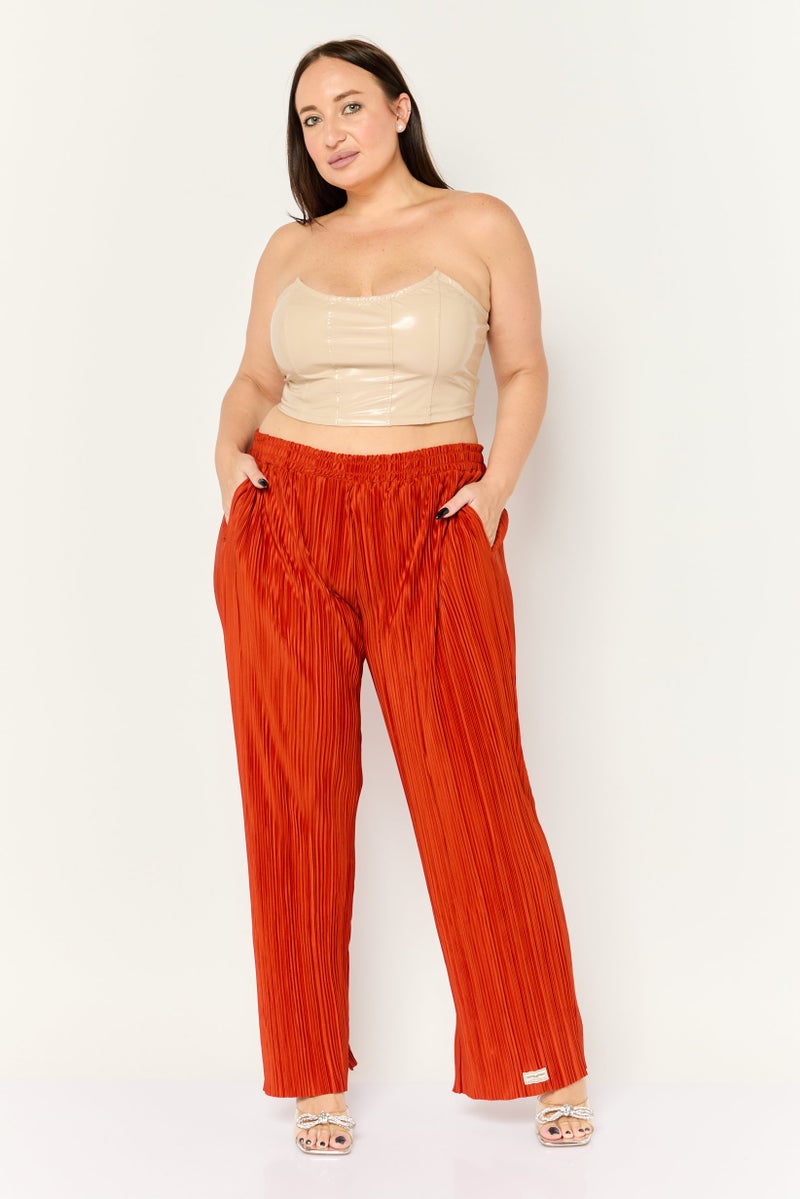 The Giving Movement Women Regular Fit Ribbed Wide Leg Pants, Rust - Image 3