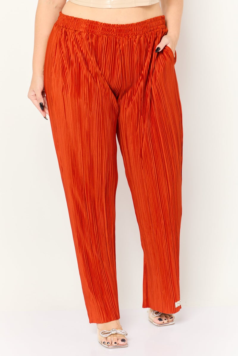 The Giving Movement Women Regular Fit Ribbed Wide Leg Pants, Rust - Image 1